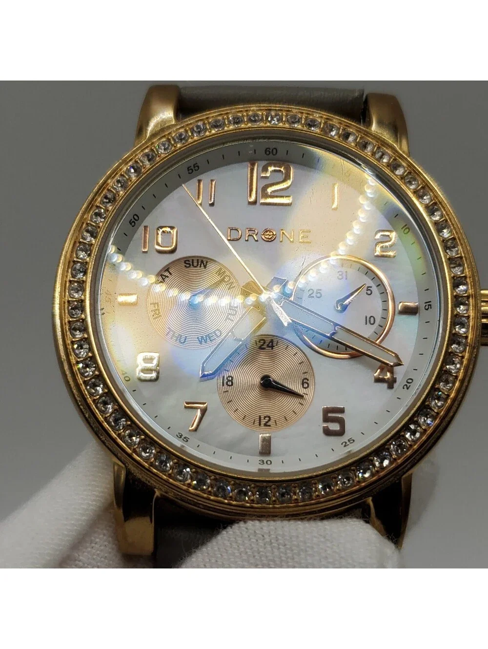 Drone Rhinestone Rose Gold Womens 38mm Multifunction Watch New Battery